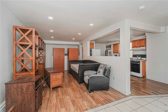 2286 Brigham St Unit 1E, Brooklyn, NY 11229 - living area featuring light wood-style flooring, recessed lighting, and a baseboard radiator