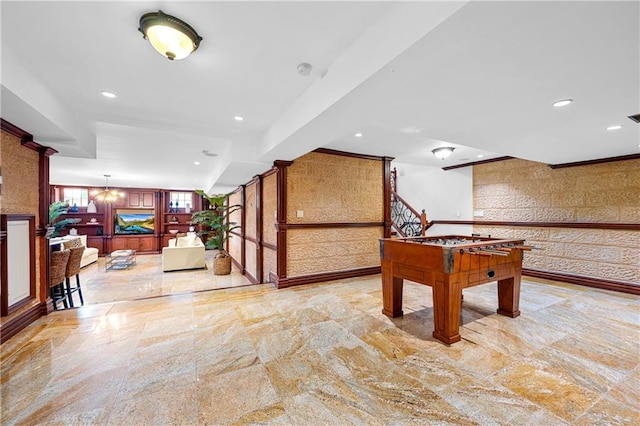 8524 Ridge Blvd, Brooklyn, NY 11209 - rec room featuring recessed lighting, marble tiled floors, and wallpapered walls