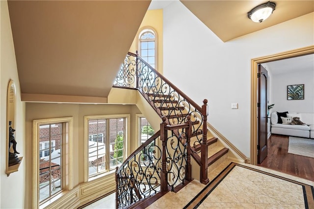 8524 Ridge Blvd, Brooklyn, NY 11209 - stairs with a towering ceiling and inlaid floor details