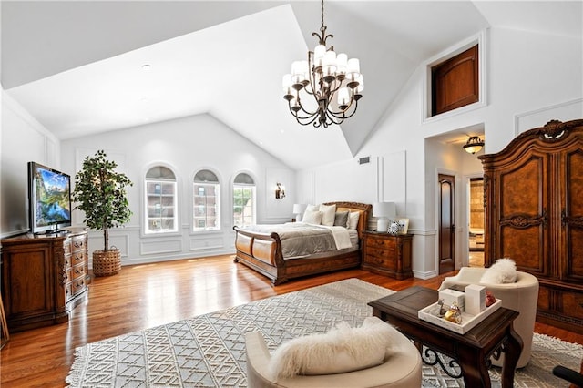8524 Ridge Blvd, Brooklyn, NY 11209 - bedroom with lofted ceiling, wood finished floors, and a chandelier