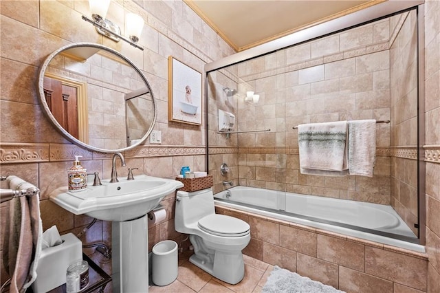 8524 Ridge Blvd, Brooklyn, NY 11209 - bathroom with tile walls, tiled shower / bath, and tile patterned flooring