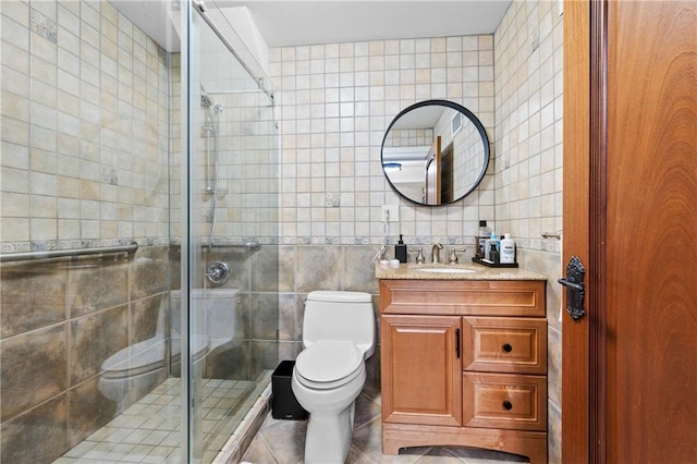 8524 Ridge Blvd, Brooklyn, NY 11209 - bathroom with tile walls, vanity, and a stall shower