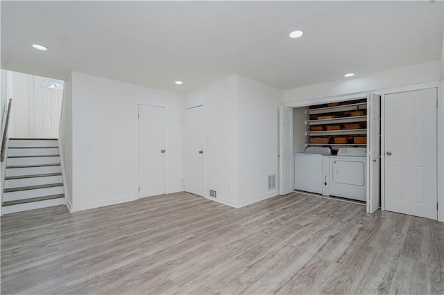 211 Dover Grn, Staten Island, NY 10312 - unfurnished living room with separate washer and dryer, light wood finished floors, stairway, and recessed lighting
