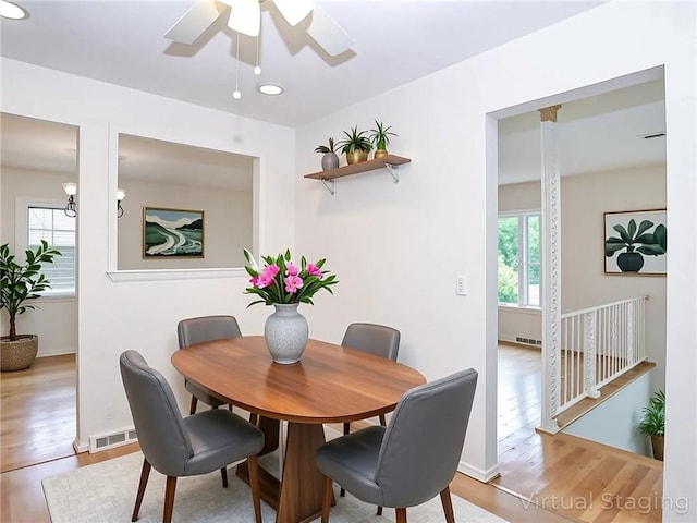 45 W Ter, Staten Island, NY 10312 - dining room featuring healthy amount of natural light, ceiling fan, wood finished floors, and recessed lighting