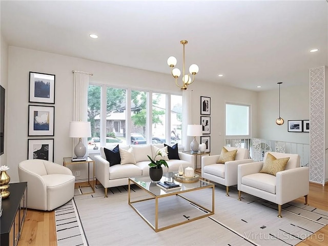 45 W Ter, Staten Island, NY 10312 - living area featuring light wood-style flooring, a chandelier, and recessed lighting