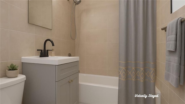 1560 E 18th St Unit 3D, Brooklyn, NY 11230 - bathroom with tile walls, vanity, and shower / tub combo with curtain