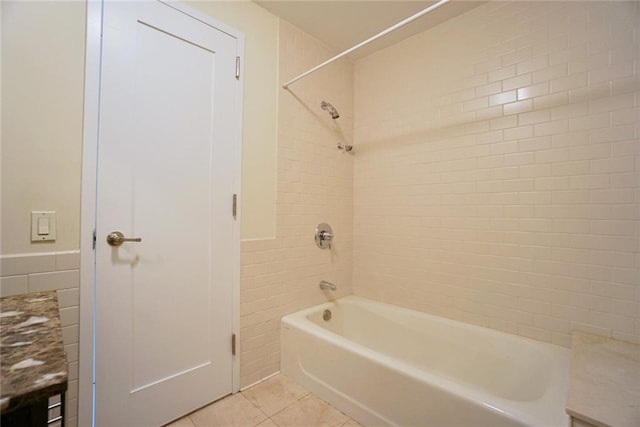90 Bay Street Lndg Unit 4B, Staten Island, NY 10301 - bathroom featuring tub / shower combination, tile patterned floors, tile walls, and vanity