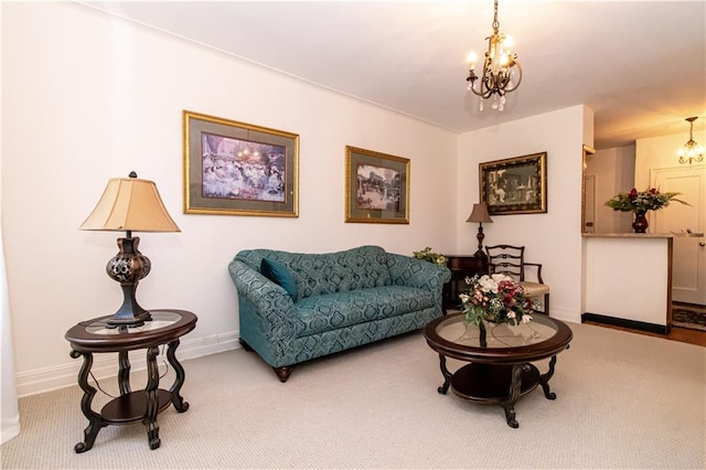 1717 Avenue N Unit 3C, Brooklyn, NY 11230 - carpeted living room with a chandelier and baseboards