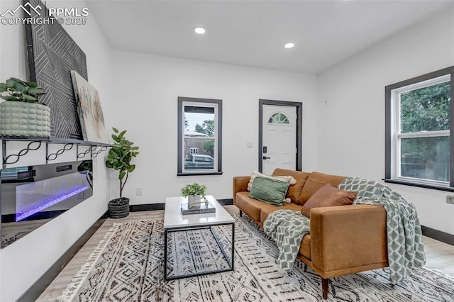 living room with light hardwood / wood-style floors