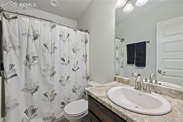 bathroom with toilet and vanity with extensive cabinet space