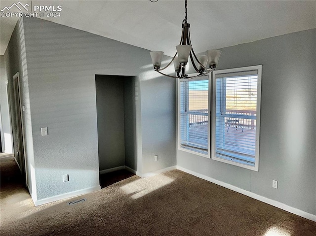 9785 N Calhan Hwy, Calhan, CO 80808 - unfurnished dining area with an inviting chandelier, baseboards, visible vents, and carpet floors