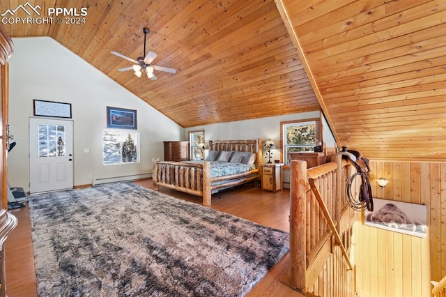 bedroom with lofted ceiling and wood ceiling