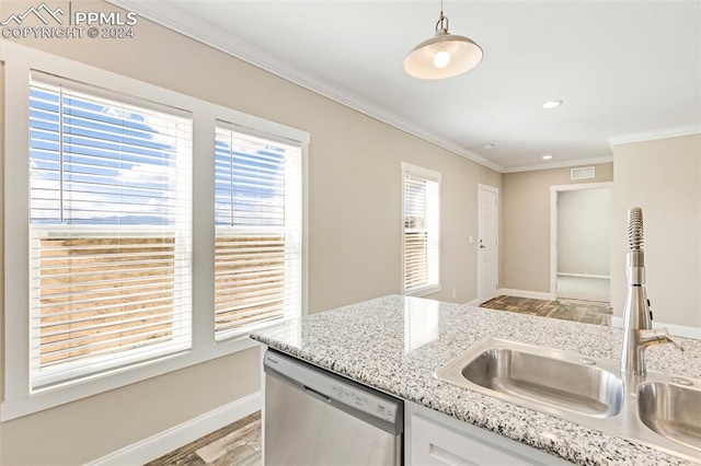 kitchen featuring sink, decorative light fixtures, dishwasher, and a wealth of natural light