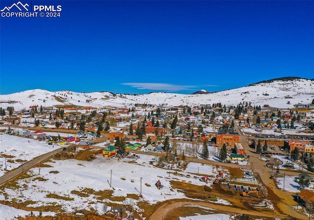 snowy aerial view featuring a mountain view