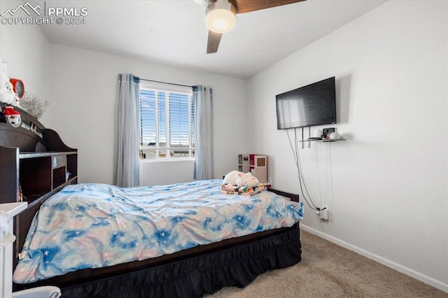 bedroom featuring ceiling fan and carpet flooring