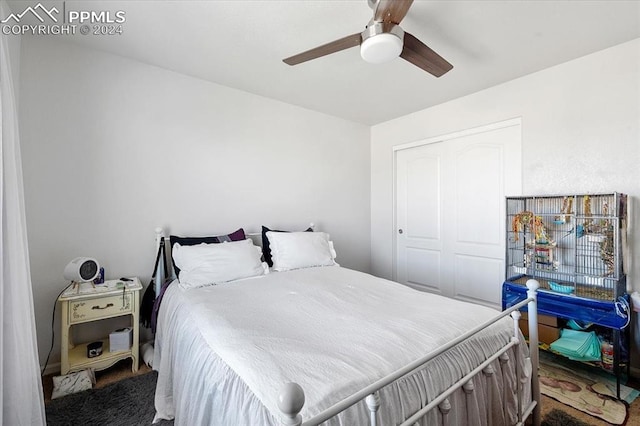 bedroom featuring a closet and ceiling fan