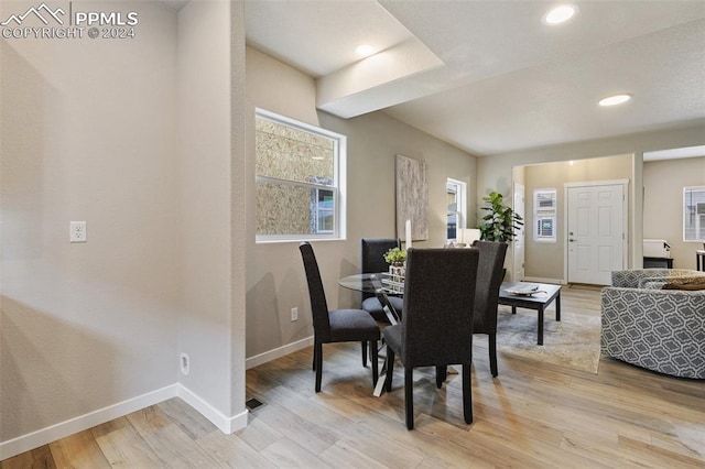 dining room with plenty of natural light and light hardwood / wood-style floors