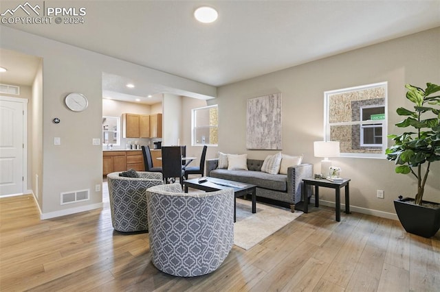 living room featuring light wood-type flooring