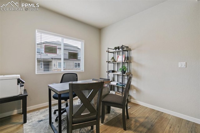 office area featuring light hardwood / wood-style floors