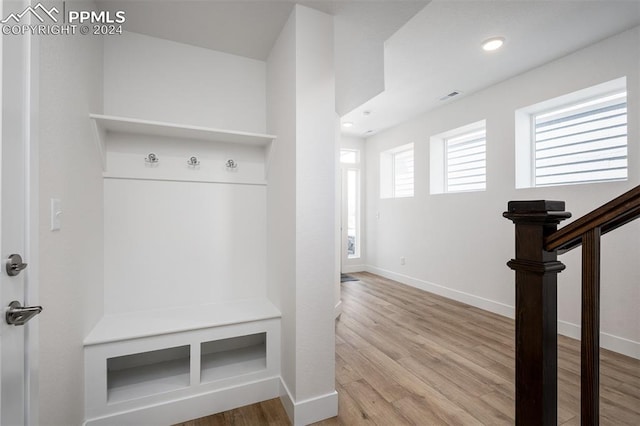 mudroom featuring light hardwood / wood-style flooring