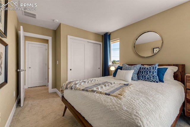 bedroom featuring a closet and carpet floors