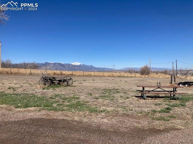 view of yard featuring a rural view and a mountain view