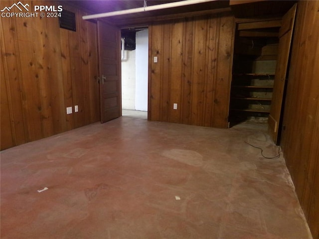 basement with wood walls