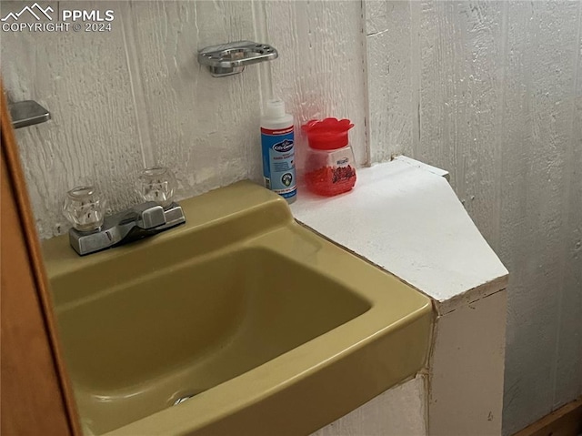 interior space featuring wood walls and sink