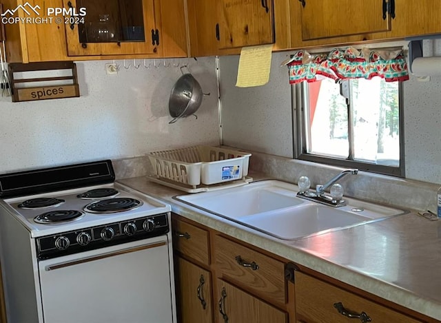 kitchen featuring sink and white electric stove