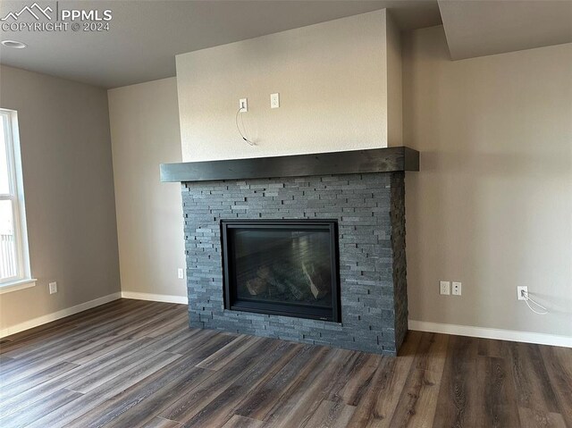 details with a fireplace and hardwood / wood-style flooring