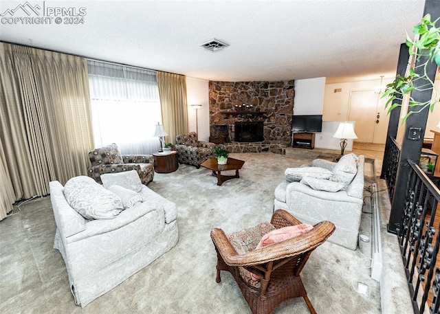 living room featuring a fireplace