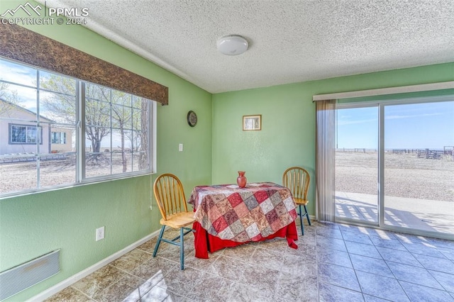 dining area featuring a healthy amount of sunlight and a textured ceiling