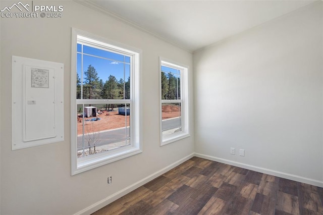 spare room featuring dark wood-type flooring