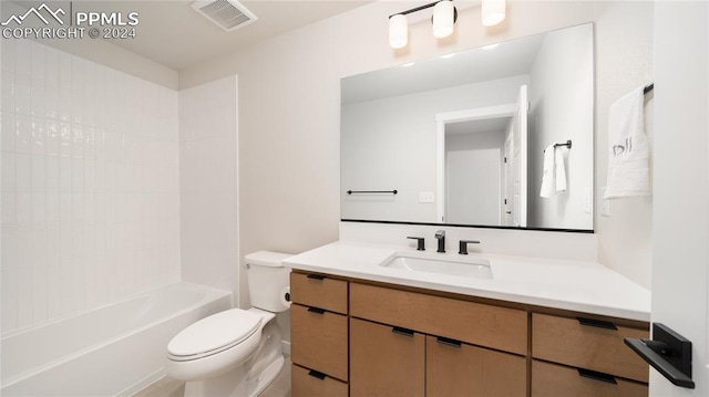 full bathroom featuring shower / tub combination, vanity, and toilet