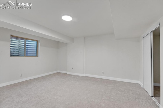 basement featuring carpet flooring