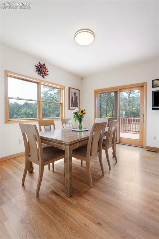 dining area with light hardwood / wood-style floors and plenty of natural light