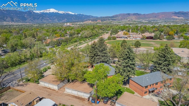 birds eye view of property featuring a mountain view