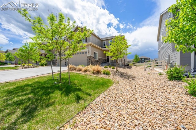 view of yard with a garage