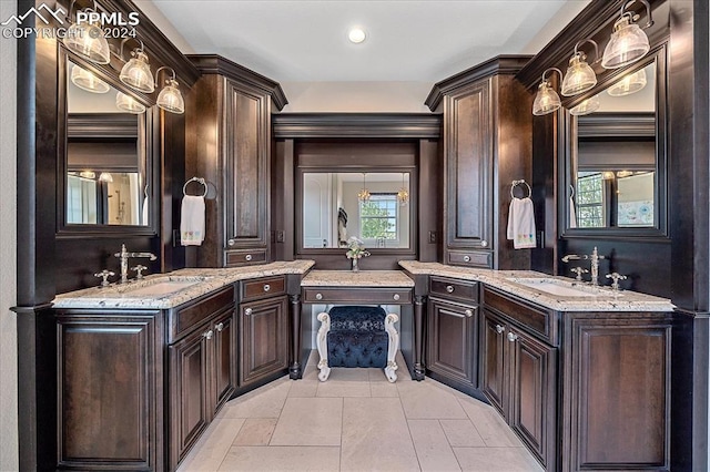 bathroom featuring tile flooring and double sink vanity