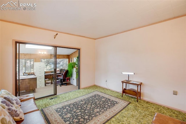 living room with crown molding