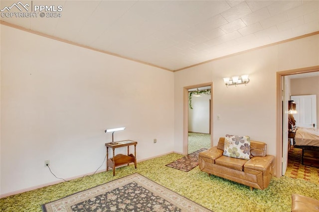 living room with crown molding