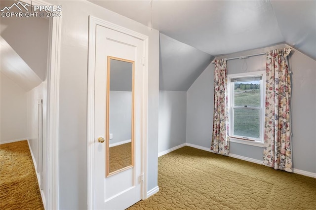 bonus room with vaulted ceiling and carpet