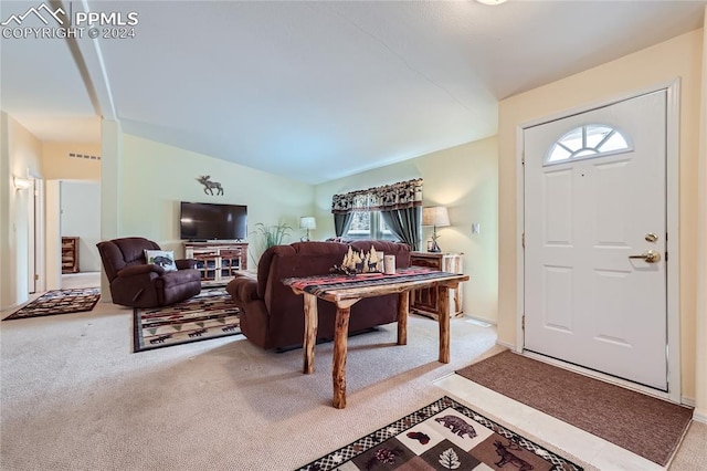 carpeted entryway featuring a wealth of natural light