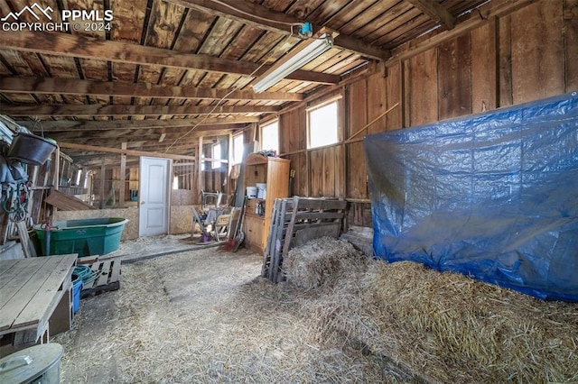 interior space featuring wooden walls