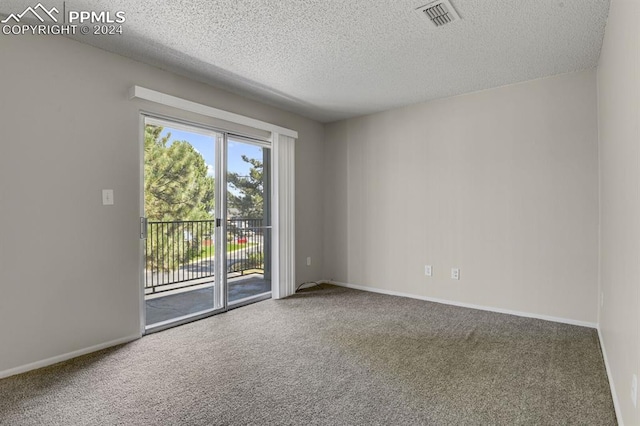 empty room with carpet floors and a textured ceiling