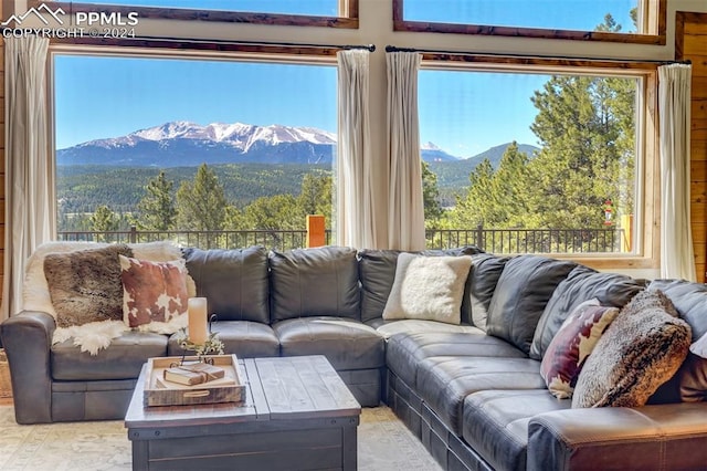 living room with a mountain view