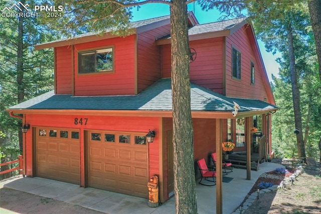 exterior space featuring a garage