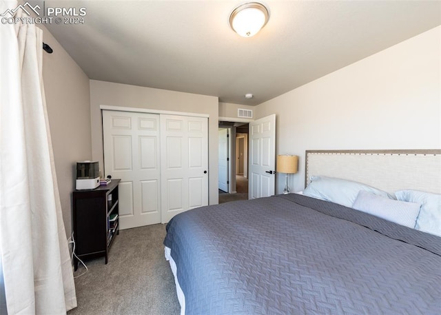 carpeted bedroom with a closet