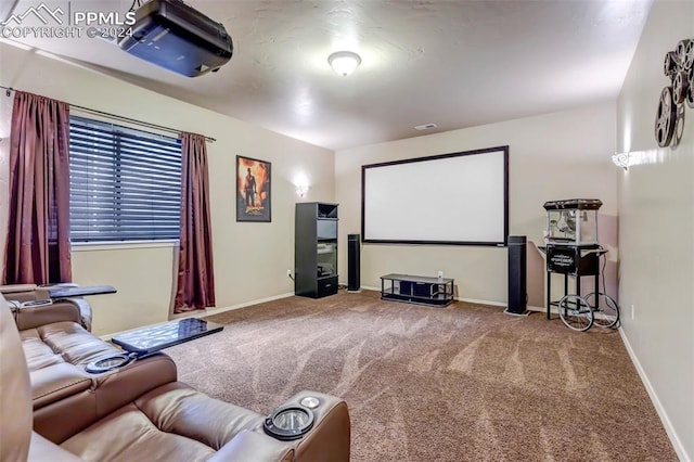 home theater featuring carpet floors