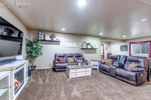 living room featuring carpet